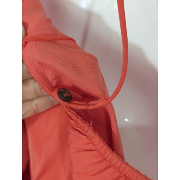 Free People Walk This Way Blouse Coral Off Shoulder Layered  Small Peasant Boho - Picture 8 of 13